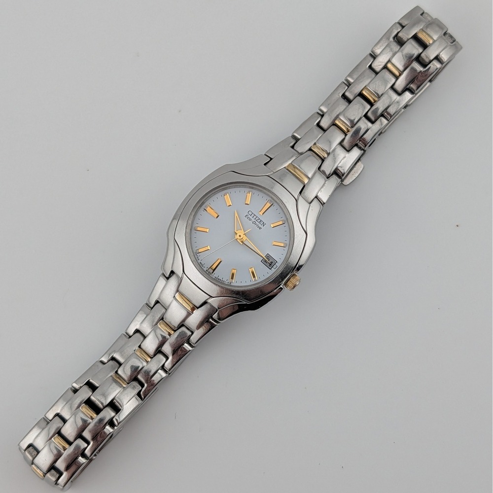 Citizen Eco-Drive Two Tone White Dial Ladies Watch Date E011-S049601 - Picture 9 of 10